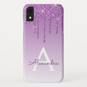 Purple Bling   Luxury Sparkle Glitter Monogram iPhone XR Case