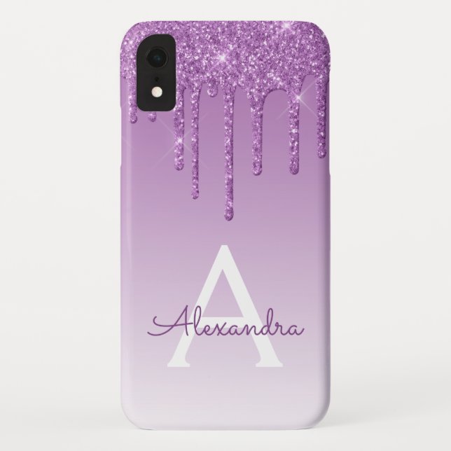Purple Bling | Luxury Sparkle Glitter Monogram Case-Mate iPhone Case (Back)