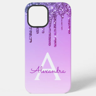 Purple Bling Luxury Sparkle Glitter Monogram iPhone 12 Pro Max Case