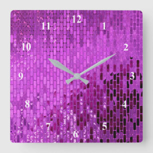 Purple Block Shimmer Pattern Square Wall Clock