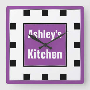 Purple Block Square Personalised Wall Clock