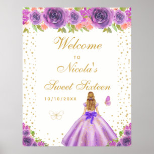 Purple Blonde Hair Girl Sweet Sixteen Welcome Poster