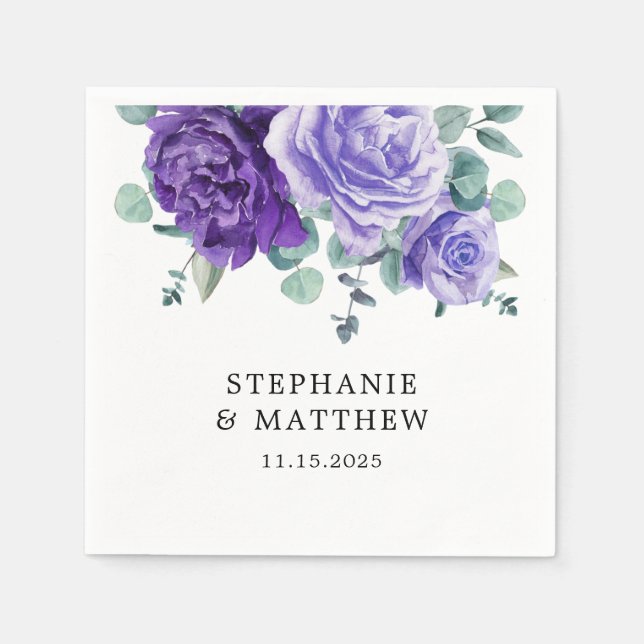 Purple Bloom Eucalyptus Botanical Wedding Napkin (Front)