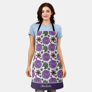 Purple bloom floral seamless pattern personalised  apron
