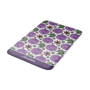Purple bloom floral seamless pattern personalised bath mat