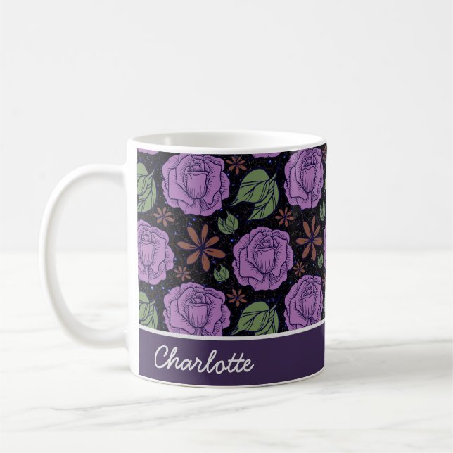 Purple bloom floral seamless pattern personalised coffee mug (Left)