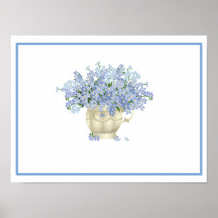 Purple Blooming Flowers in a Beige Vase with borde Poster