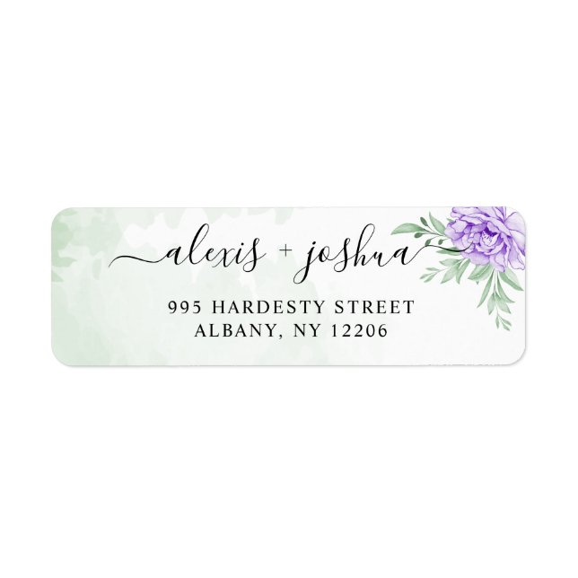 Purple Blooms Bouquet Wedding Return Address Label (Front)