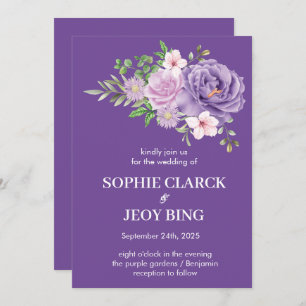 Purple Blooms Dusty Rose Floral Wedding Invitation