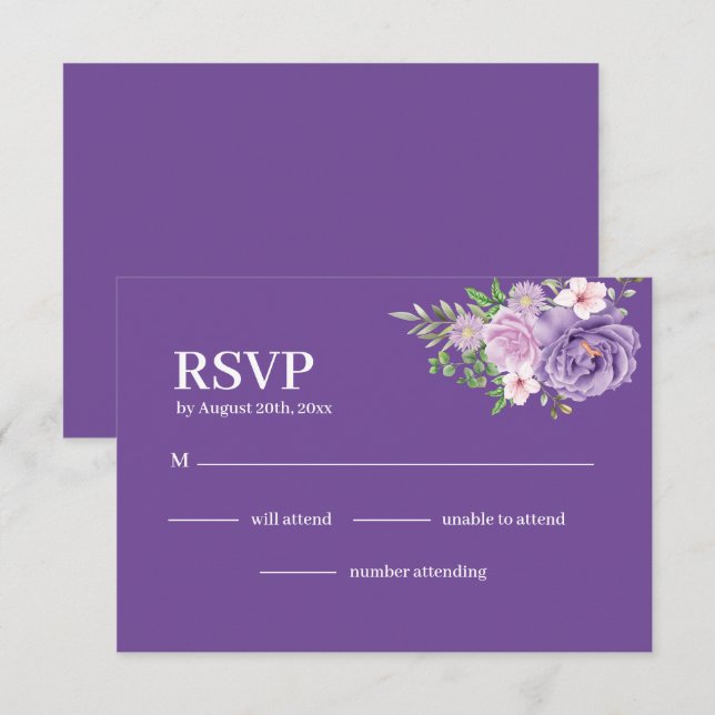 Purple Blooms Dusty Rose Floral Wedding RSVP Card (Front/Back)