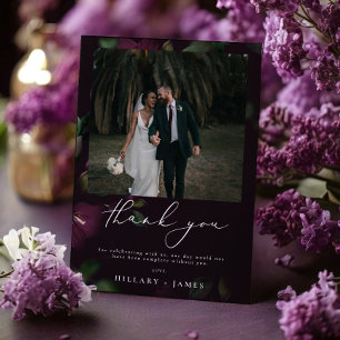 Purple Blooms Photo Wedding Thank you card