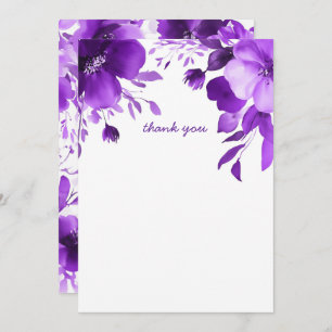 Purple Blooms Watercolor Bridal Shower CUSTOM Thank You Card