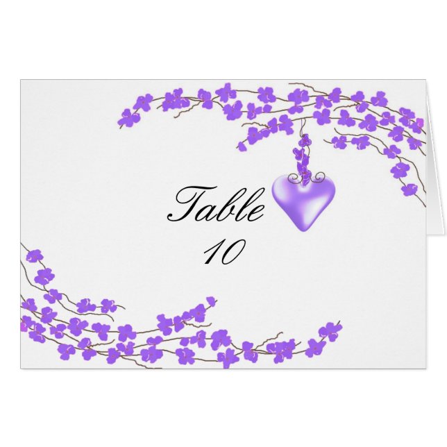 Purple Blossom and Heart Table Seating Number (Front Horizontal)
