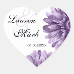 Purple Blossom Daisy Save Date Wedding Heart Sticker