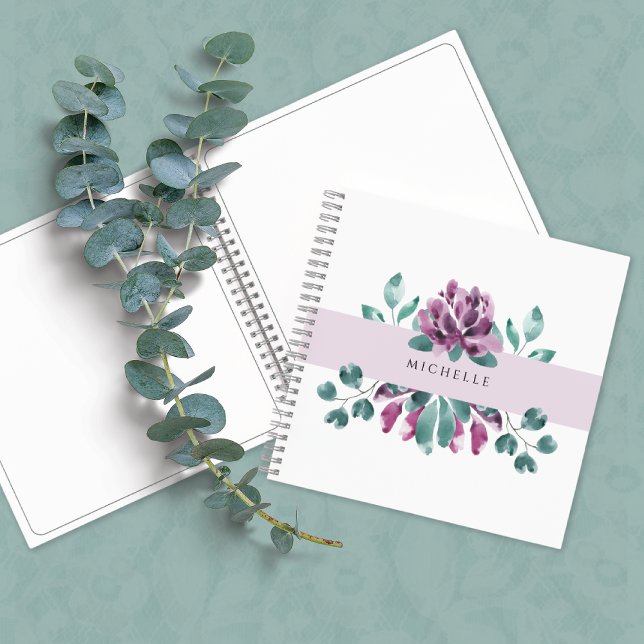 Purple Blossoms Greenery Monogram Notebook (Creator Uploaded)
