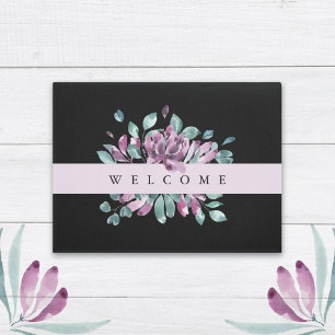 Purple Blossoms Greenery Welcome Doormat