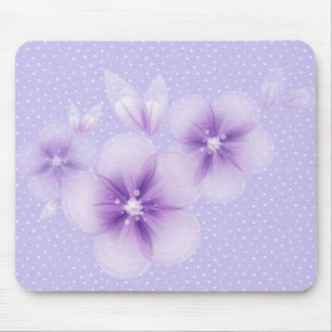 Purple Blossoms on Dots Mouse Pad