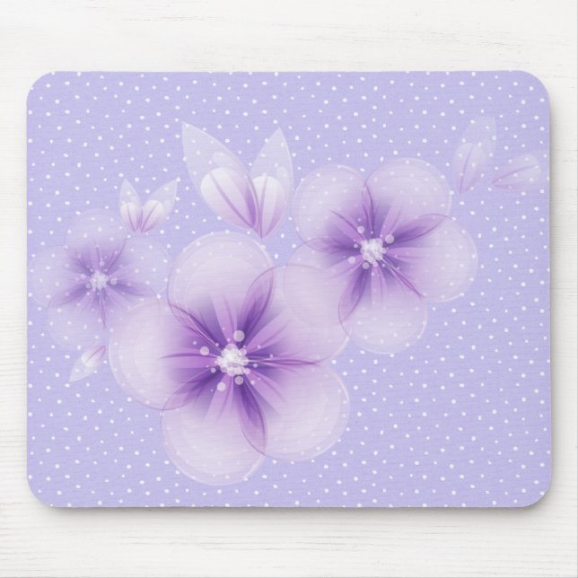 Purple Blossoms on Dots Mouse Pad (Front)