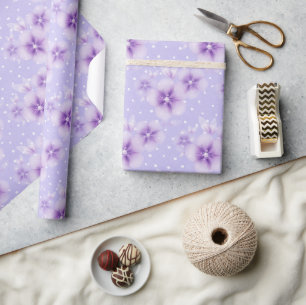 Purple Blossoms on Dots Wrapping Paper