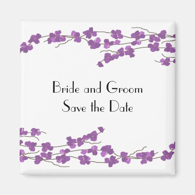 Purple Blossoms Save the Date Magnet (Front)