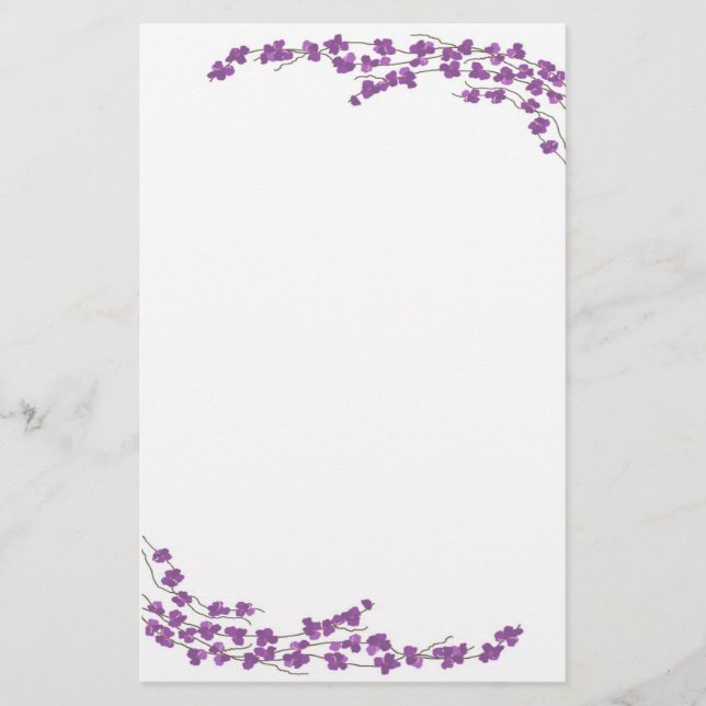 Purple Blossoms Stationery (Front)