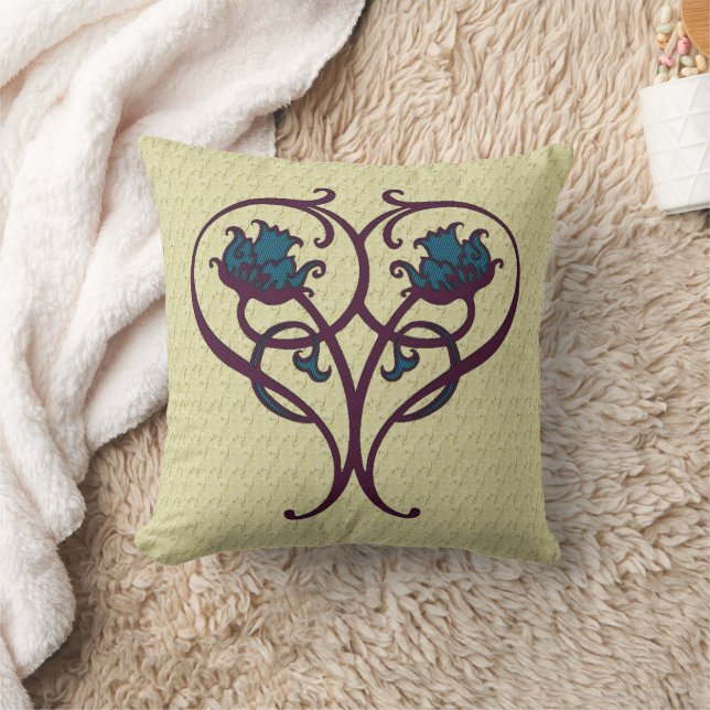 Purple Blue Abstract Floral Art Design  Cushion (Blanket)