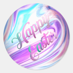 Purple Blue Abstract Happy Easter Classic Round Sticker