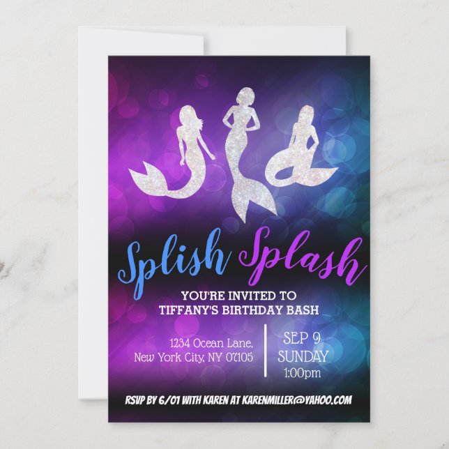 Purple Blue Adult Party Mermaid Invitations (Front)