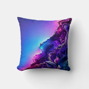 Purple Blue Agate Geode Art Neon Marble Abstract Cushion