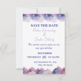 Purple & Blue Alcohol Ink Marble Save the Date Invitation