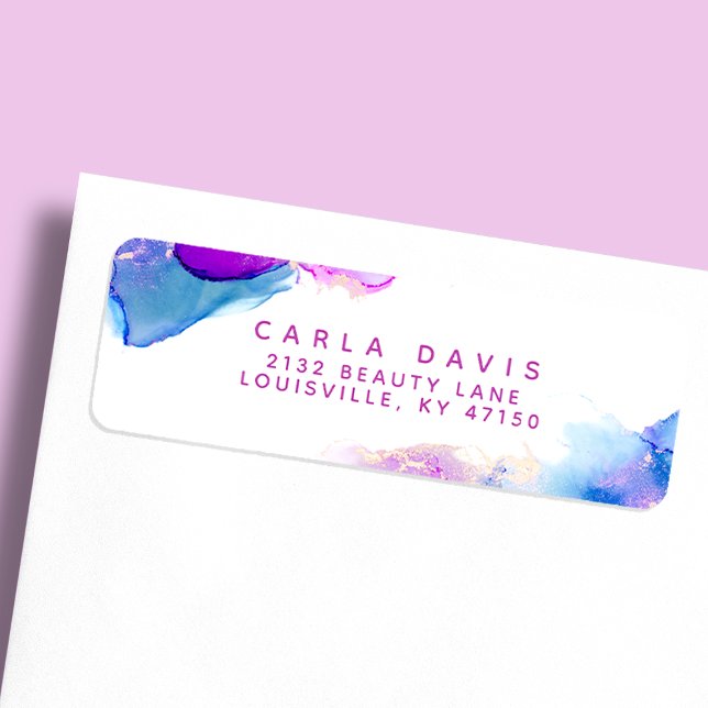 Purple Blue Alcohol Ink Modern Return Address Label (Creator Uploaded)