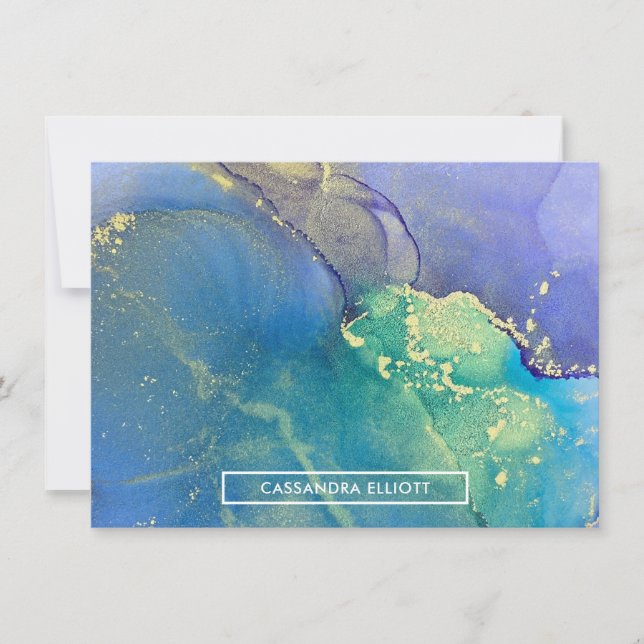 Purple Blue and Gold Abstract Alcohol Ink Art Card (Front)