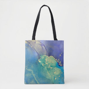 Purple Blue and Gold Alcohol Ink Abstract Art Tote Bag