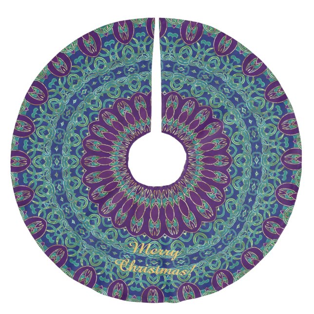 Purple, Blue and Green Mandala Brushed Polyester Tree Skirt (Front)