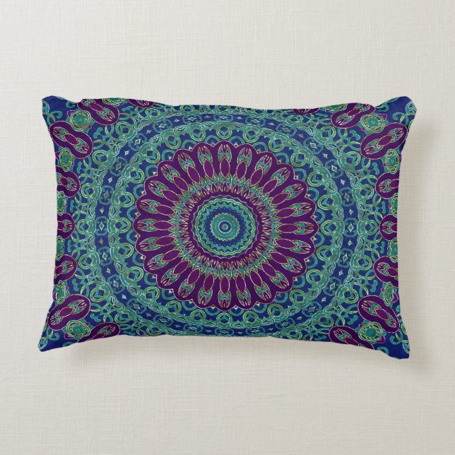 Purple, Blue and Green Mandala Decorative Cushion (Back)