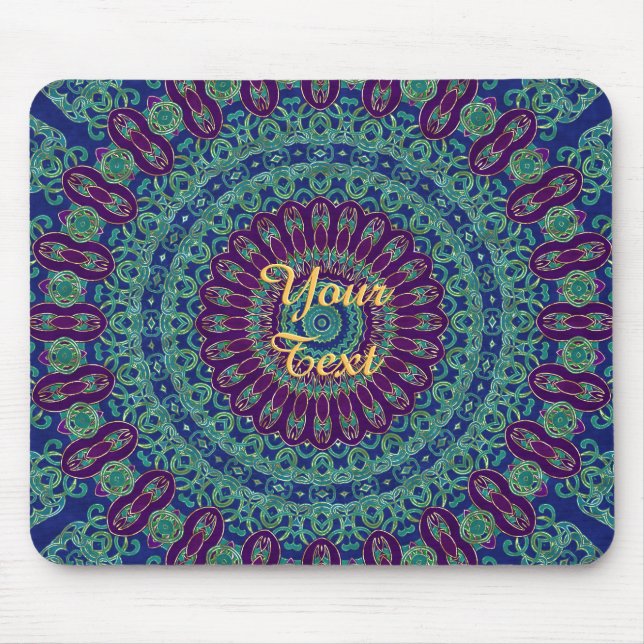 Purple, Blue and Green Mandala Mouse Pad (Front)