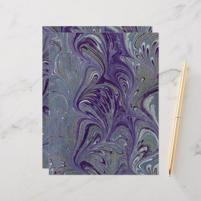 Purple, Blue, and Green Marbled Paper (Front/Back In Situ)