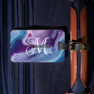 Purple Blue and Lavender Agate Geode Luggage Tag