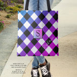 Purple Blue and Pink Buffalo Check Plaid Monogram Tote Bag<br><div class="desc">Purple, pink and blue buffalo check plaid tote bag with monogram. Add your name or delete the sample text to leave the area blank. The back side is a solid black color that can be changed as desired. The text font style, size and color can also be changed for a...</div>