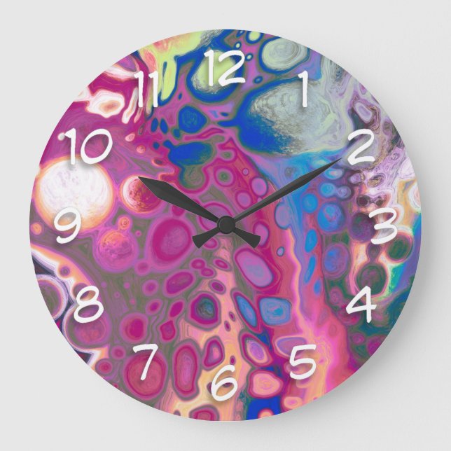 Purple, blue and pink Digital Modern Abstract   Large Clock (Front)