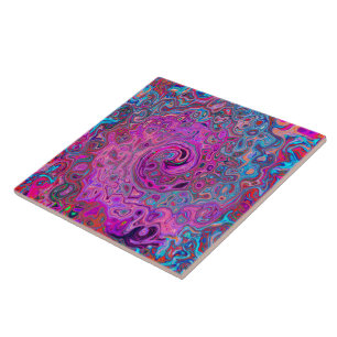 Purple, Blue and Red Abstract Retro Swirl Ceramic Tile