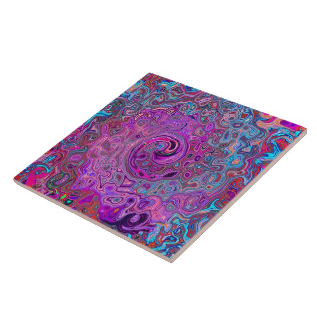 Purple, Blue and Red Abstract Retro Swirl Ceramic Tile (Side)