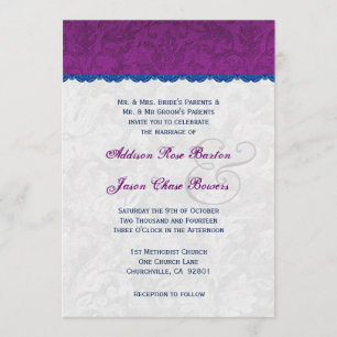 Purple, Blue and Silver Wedding Monogram V05 Invitation