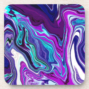 Purple, Blue and Teal Abstract Fluid Art Coaster