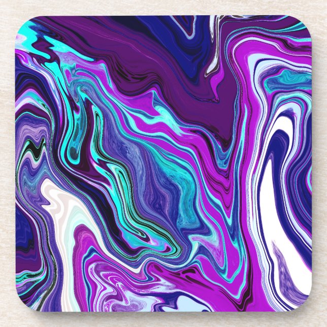 Purple, Blue and Teal Abstract Fluid Art Coaster (Front)