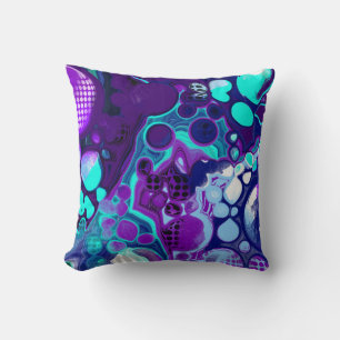 Purple, Blue and Teal Abstract Fluid Art Cushion