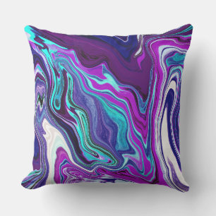 Purple, Blue and Teal Abstract Fluid Art Cushion