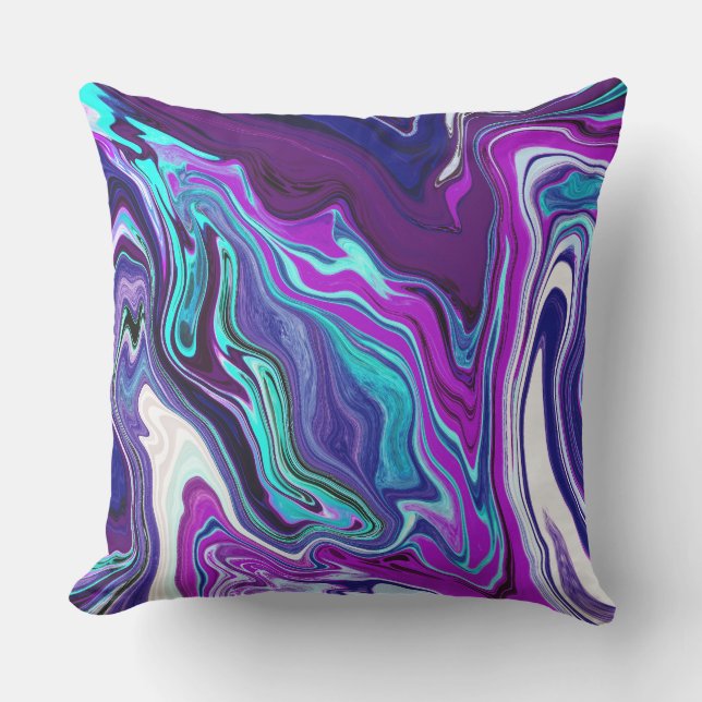 Purple, Blue and Teal Abstract Fluid Art    Cushion (Front)