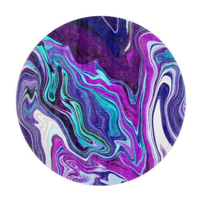 Purple, Blue and Teal Abstract Fluid Art  Cutting Board (Front)