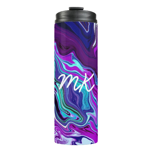 Purple, Blue and Teal Abstract Fluid Art  Thermal Tumbler (Front)